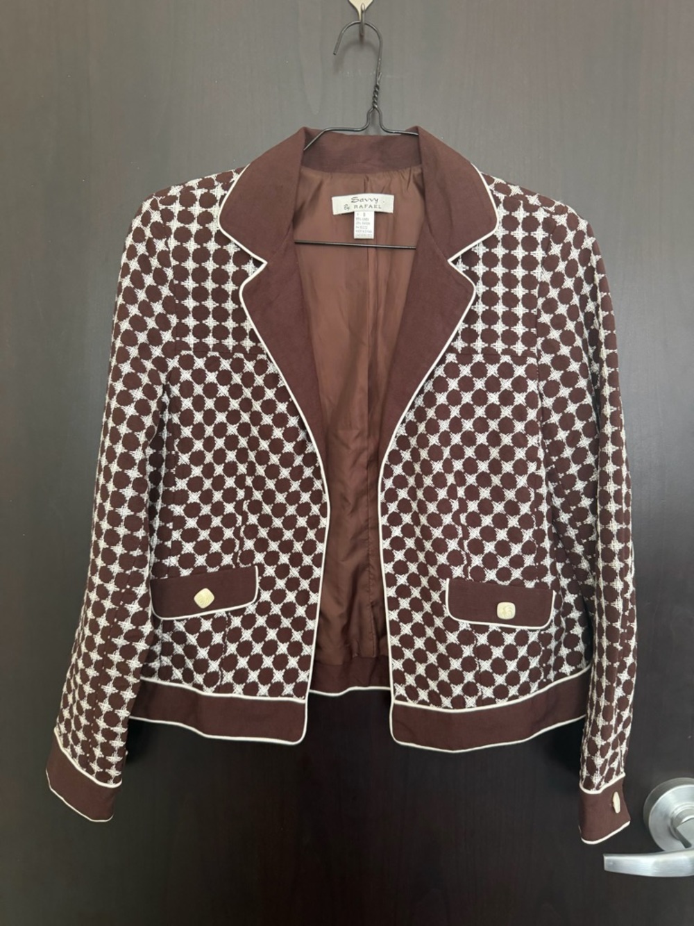 Vintage RAFAEL Brown and White Patterned Knit Blazer